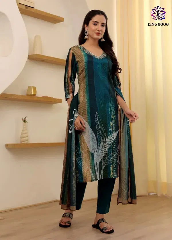 KF 6006 Kalaai Reyon Embroidery Kurti With Bottom Dupatta Exporters In India